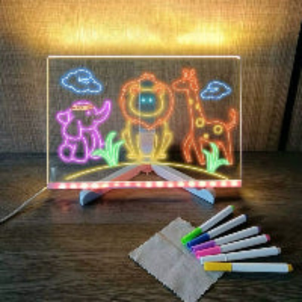 Neon light display 
by markers and a cloth.